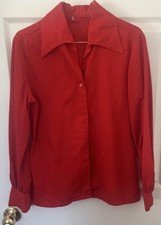 Women  s Vintage 70s Red Disco Shirt Size Small