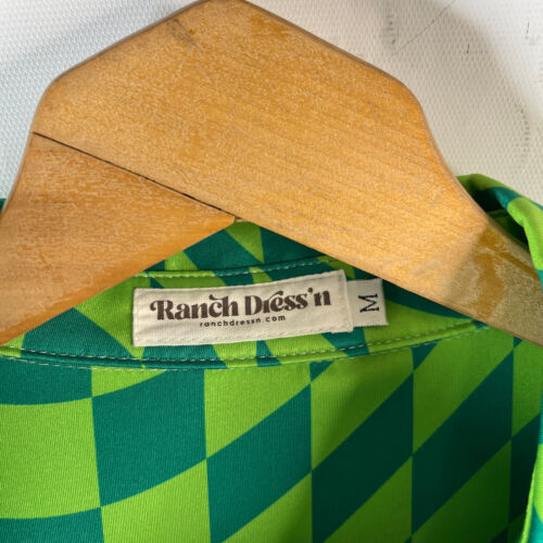 Ranch Dress'n Womens Top Size Medium Green Check Snap Button Disco Rodeo - Imagen 3 de 10