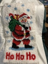 Vintage Christmas Santa Claus Ho Ho Ho Latch Hook Completed Wall Hanging Banner