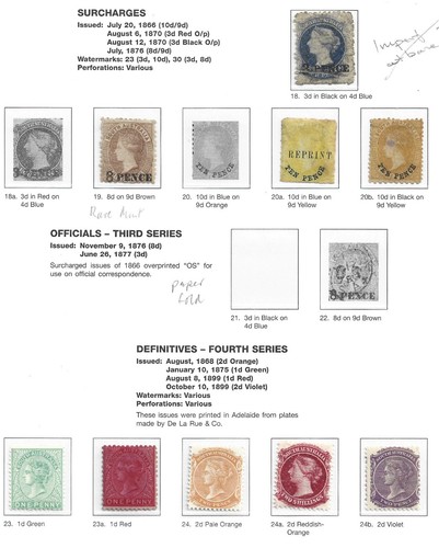 South Australia. 1860's/70 Surcharges MH? 4 and Definitives MH 5. LOOK!