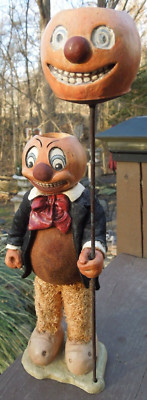 Bethany Lowe Designs Halloween Pumpkin Head Man w/ Jack o Lantern on Stick