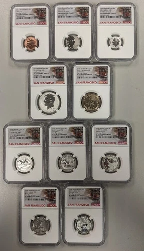 2018-S Reverse Proof San Francisco 10pc Set,NGC PF-70 First Day of Issue,Trolley