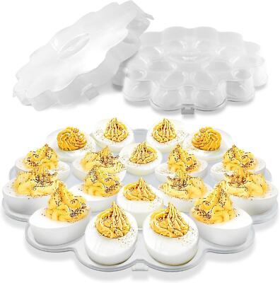 Deviled Egg Platter and Carrier with Lid 18 Eggs Slots Party Home Kitchen White