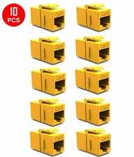 10 CAT6 Keystone Ethernet RJ45 Network Coupler Cable Wall Plate Extender Yellow