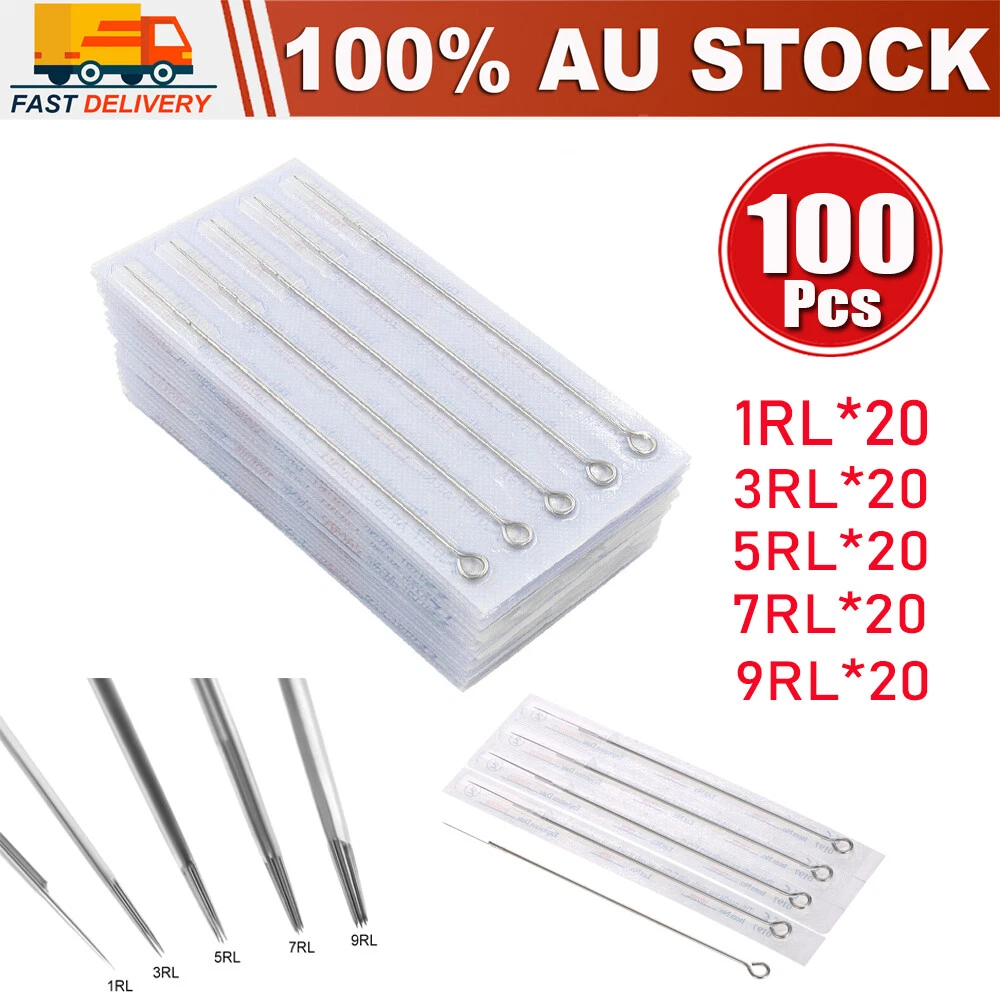 Tattoo Needles 100pcs Mixed 1RL 3RL 5RL 7RL 9RL Needles Hand Poke Stick AU