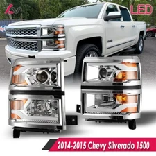 Headlights For 2014-2015Chevy Silverado Chrome Projector LED Front DRL Lamps L+R