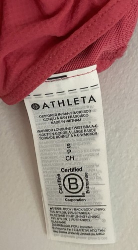 Athleta Warrior Long Line Sports Bra Athletic Dragonfruit Pink Size S Logo NWT - Picture 6 of 10