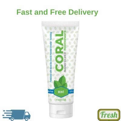 Coral White Nano Silver Mint Toothpaste, Natural Fluoride Free Teeth Whitening