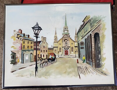 Montreal VIEUX- CHAPELLE N DAME DE BON SECOURS Watercolours Jean Signed Artist