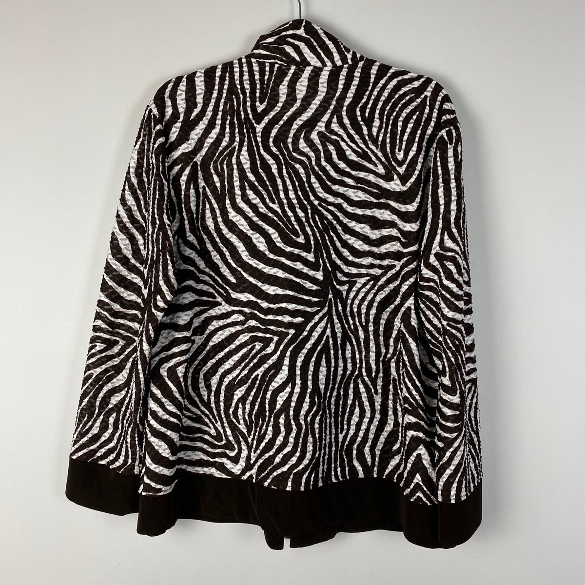Chicos Zebra Print Jacket Womens 3 US XL Full Zip Brown