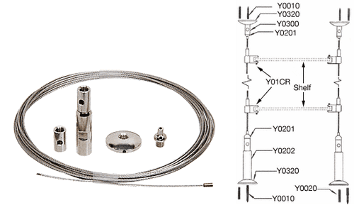 CRL Y0001CR Floor to Ceiling Cable Kit for 1/4" to 3/8" Glass Polished Nickel - Picture 2 of 3