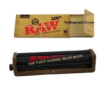 RAW 200's Classic King Size Slim FLAT PACK Rolling papers +ADJUSTABLE ROLLER