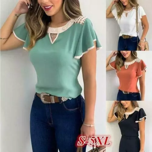 Blusas De Mujer Camisas Moda Blusa Elegante Casual Manga Corta