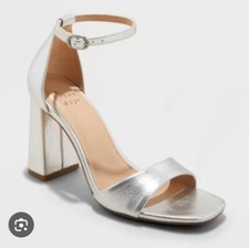 Women's Shelly Heels Silver Block Heel Sandals A New Day 9.5