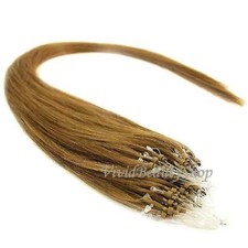 100 Micro Loop Ring Beads I Tip Indian Remy Human Hair Extensions Light Brown 6