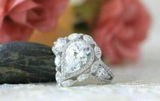 2.25Ct White Pear Cut CZ Halo Vintage Style Engagement Ring In 925 Silver