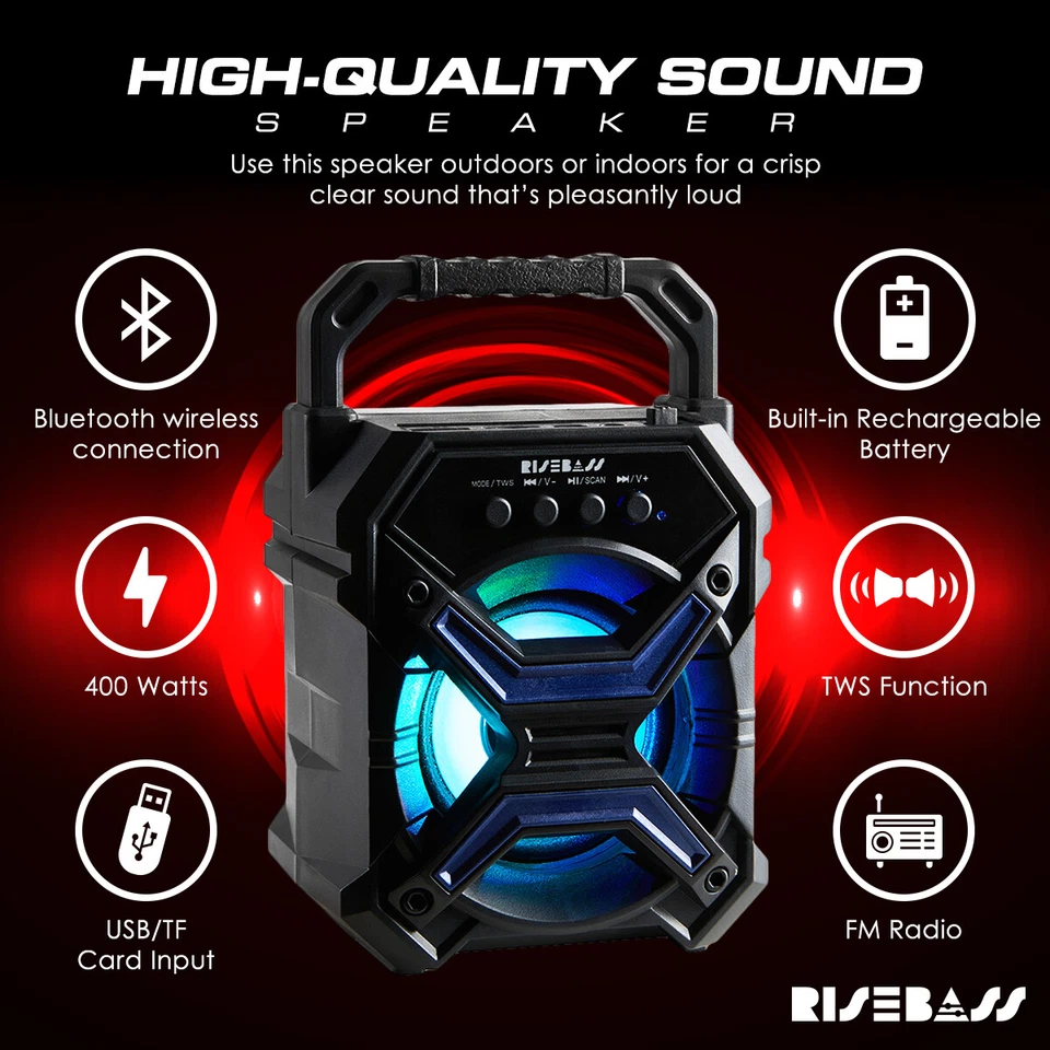 Bluetooth Speaker Mini Portable AUX SD/TF FM Radio Indoor Outdoor Party Lights - Image 2 of 4