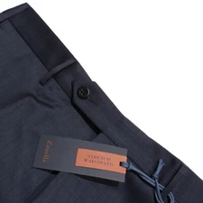 Zanella NWT Dress Pants Size 34 US Curtis In Blue Subtle Pattern 100% Wool