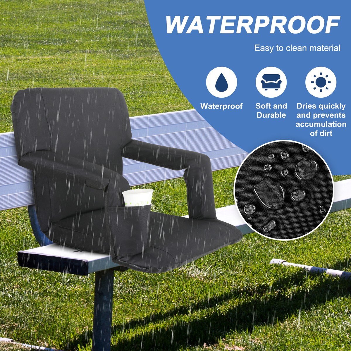 Segawe Stadium Seat With Backrest – Padded, Armrest, Cup Pocket, Easy Carry