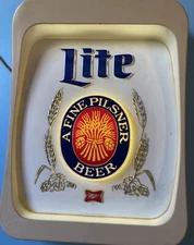 Vintage Miller Lite Beer Light Up Sign By Everbrite Electric Signs #57-1267 Work