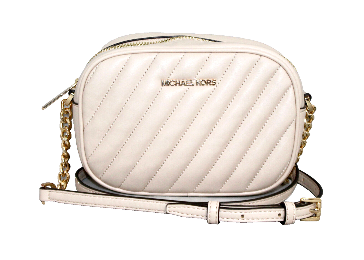 MICHAEL KORS Rose Small Oval Camera Crossbody Beige Vegan Faux