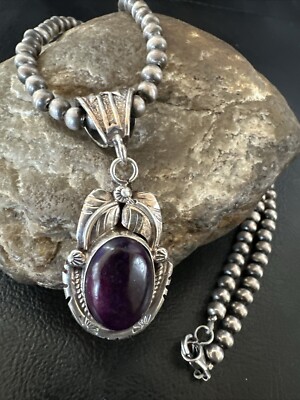 Purple Stone Pendant Navajo Pearls Sterling Silver Necklace 20  18392