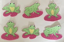 5 Happy Frogs on Pink  - Iron On Fabric Appliques