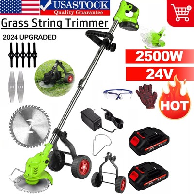 Cordless Lawn Grass Trimmer Weed Wacker 24V Lawn Mower Grass Edger w/Wheels 800W
