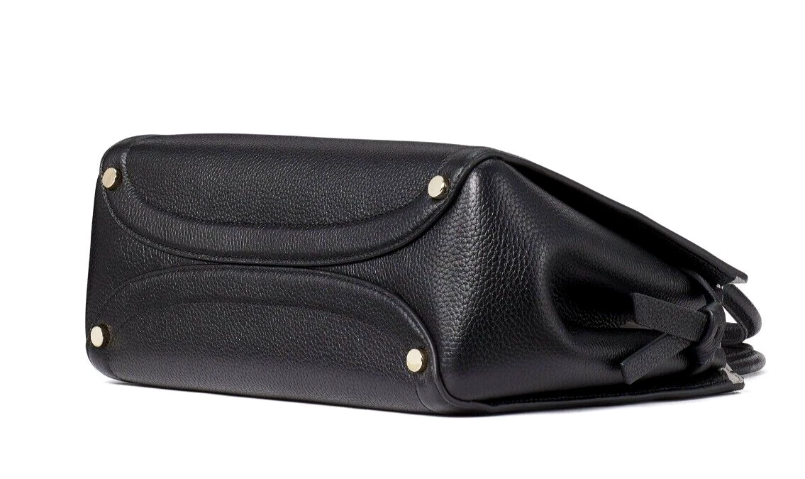 Nuova borsa media Kate Spade nodata pelle di ciottoli nera