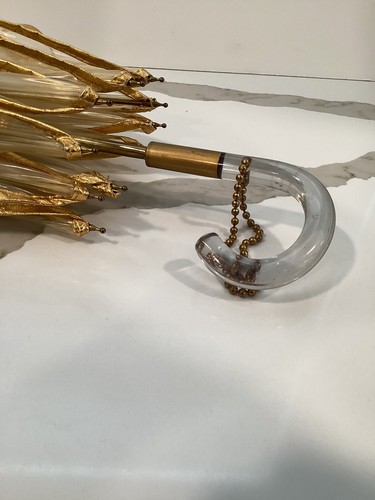 Vtg Umbrella 1950's - 1970,s Clear See Through w/ Gold Trim, Lucite Handle - Picture 3 of 5