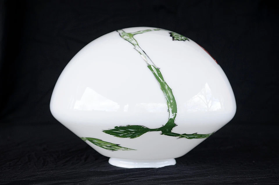 LIGHT SHADE Roses 18" SCHOOL HoUsE  HaNd Painted MiLK Glass Art Deco 1930s 1940s - Image 4 of 4