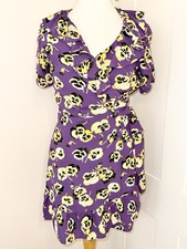KATE MOSS TOPSHOP Purple Pansy Floral Mini Wrap Dress UK 10