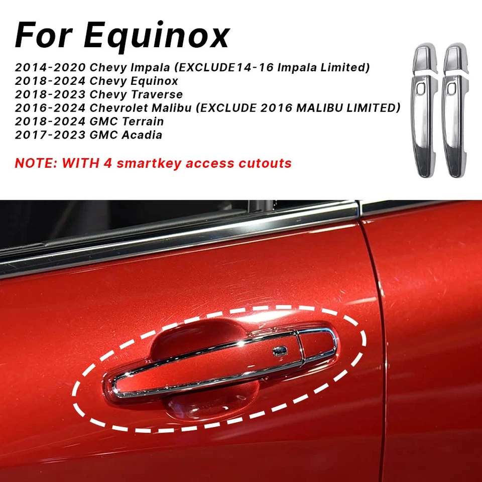 Cubiertas de manija de puerta cromadas con 4 llaves inteligentes para GMC Terrain Acadia 2018-2024 Foto 3 de 4