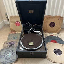 Antique HMV His Masters Voice Gramophone In Full Working Order With Vinyl Record