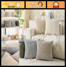 Set of 4 Neutral 18x18 Inch Corduroy Throw Pillow Covers for Sofa Couch Decor