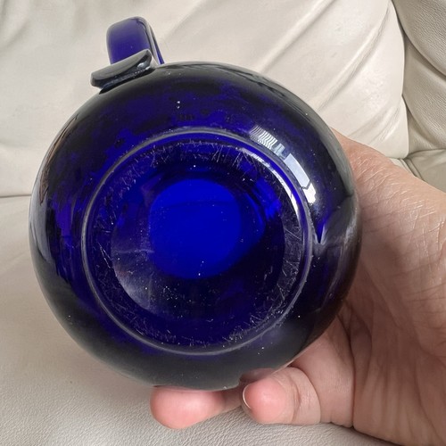 Elegant Blue Glass Pitcher with Silver Accents Vintage - Picture 6 of 10