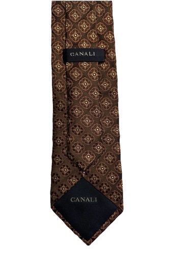 Canali 100% Silk Men’s Tie Brown Gold Geometric Medallion Classic Italy Necktie - Picture 8 of 8
