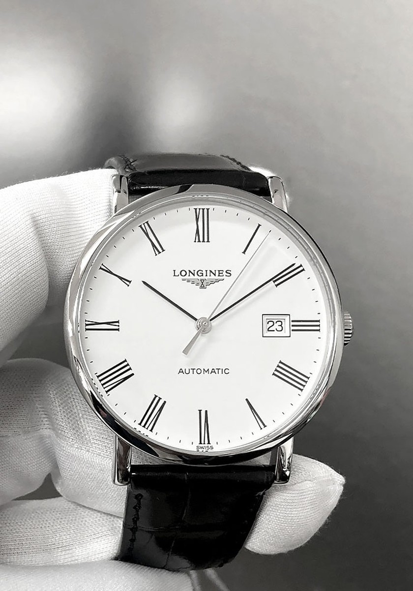 Longines Elegant Auto 39mm White Dial Black Leather Men's Watch L4