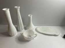 Set Of Milk Glass Vases And Other Items 