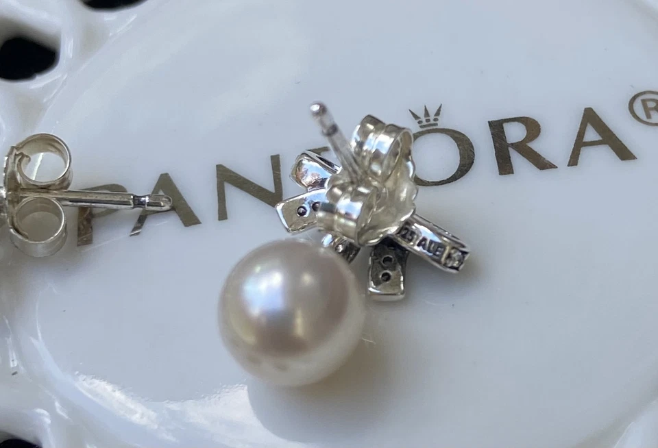 Authentic Pandora Delicate Sentiments Pearl Drop Earrings #290596P - Image 4 of 4