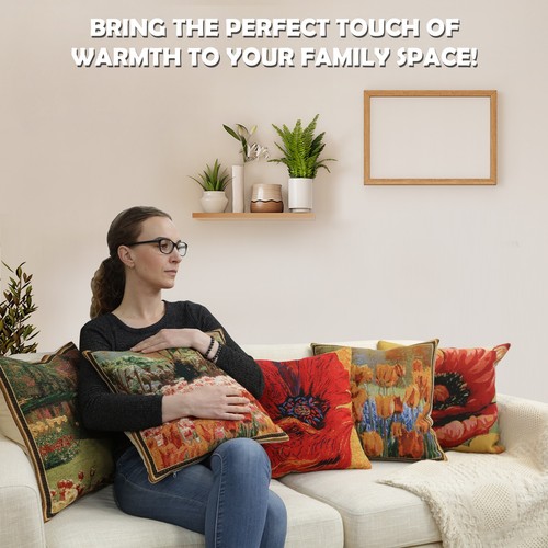 Cushion Cover – Chrysanthemum Bordo – Tapestry Throw Pillow Cover 16x16 in New - Picture 6 of 15