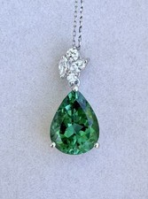 Stunning 4.70 Carat Pear-Cut Green Tourmaline & Diamond Pendant in Platinum