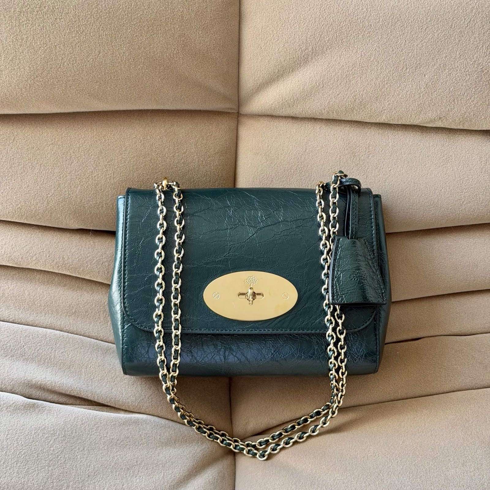 Mulberry Small Lily Bag in Green Glossy Calfskin Leather Gold Hardware