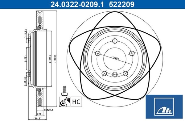 2X Bremsscheibe Ate 24.0322-0209.1 2 Bremsscheiben Hinterachse Hinten FüR Bmw-image