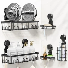 Suction Cup Shower Shelf, 5 Pack Powerful Suction Cup Caddy with Hooks & Soap...