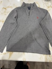 Polo Ralph Lauren Sweater kids large Grey Quarter 1/4 Zip Horse Logo Pullover