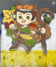 Chibi Autumn Harvest Druid Girl Acorn Staff Maple Leaves Lapel Tack Pin