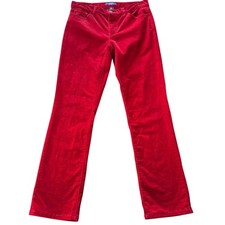 Ralph Lauren Red Velvet Corduroy Mid Rise Holiday Pants Size 4 Petite
