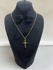 14K Gold Plated 18" Cross Pendant Cable Chain Real Sterling Silver
