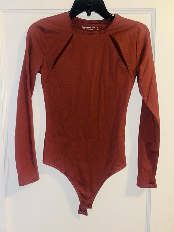 Abercrombie And Fitch Brown Cut Out Long Sleeve Top Small AF Soft Bodysuit